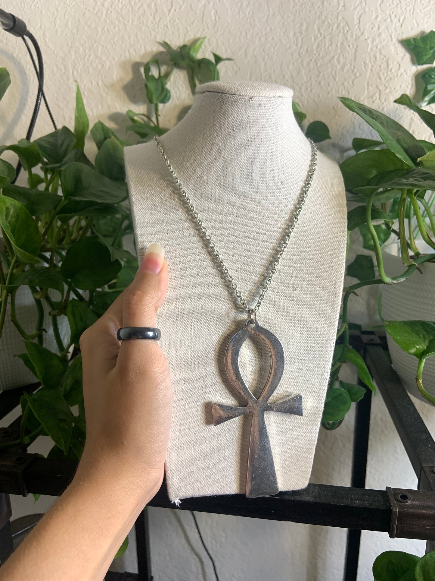 Large Silver ankh necklace