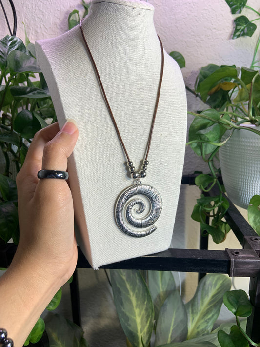 Silver beaded spiral necklace