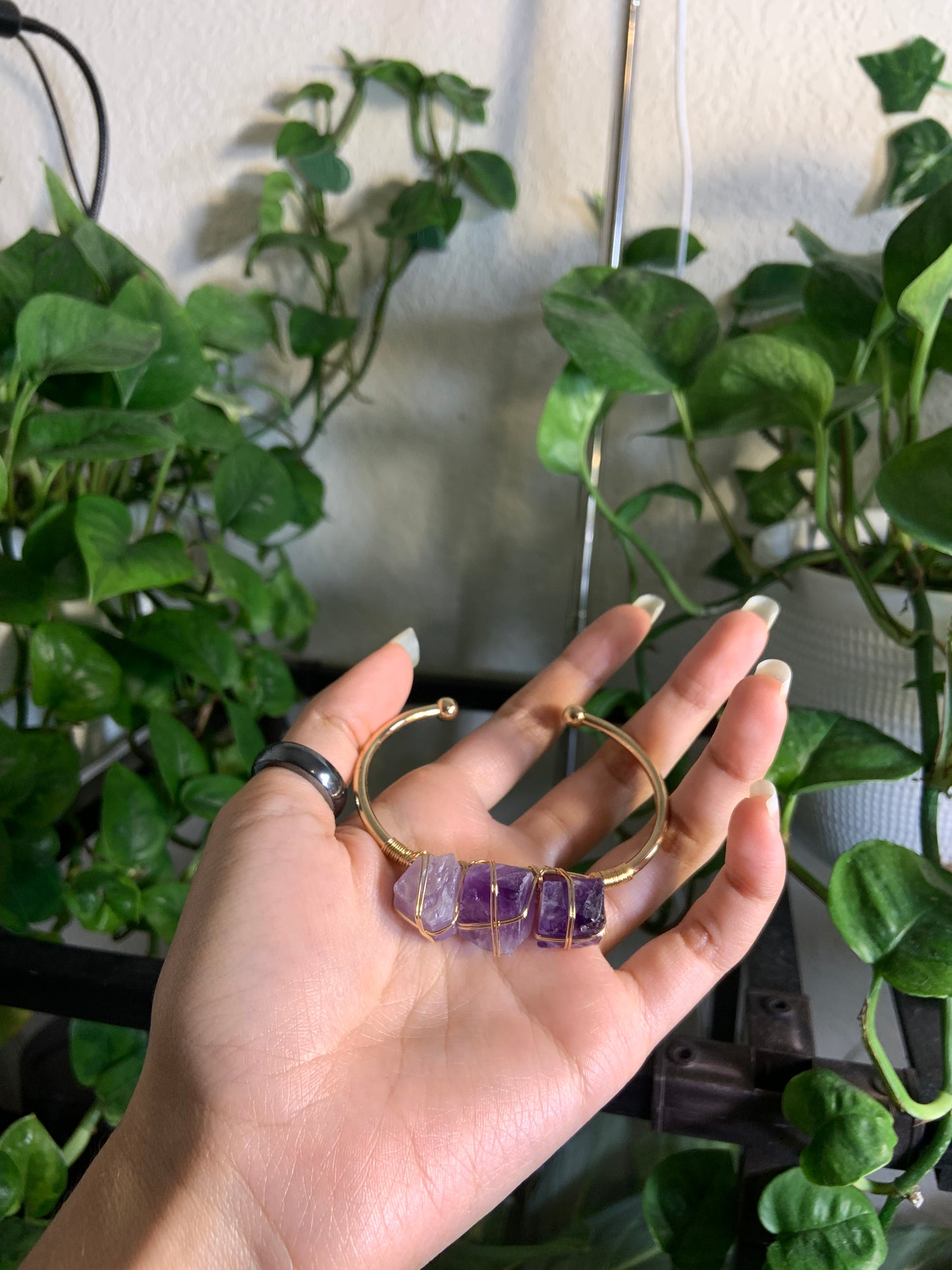 Raw wire wrapped amethyst crystal bracelet