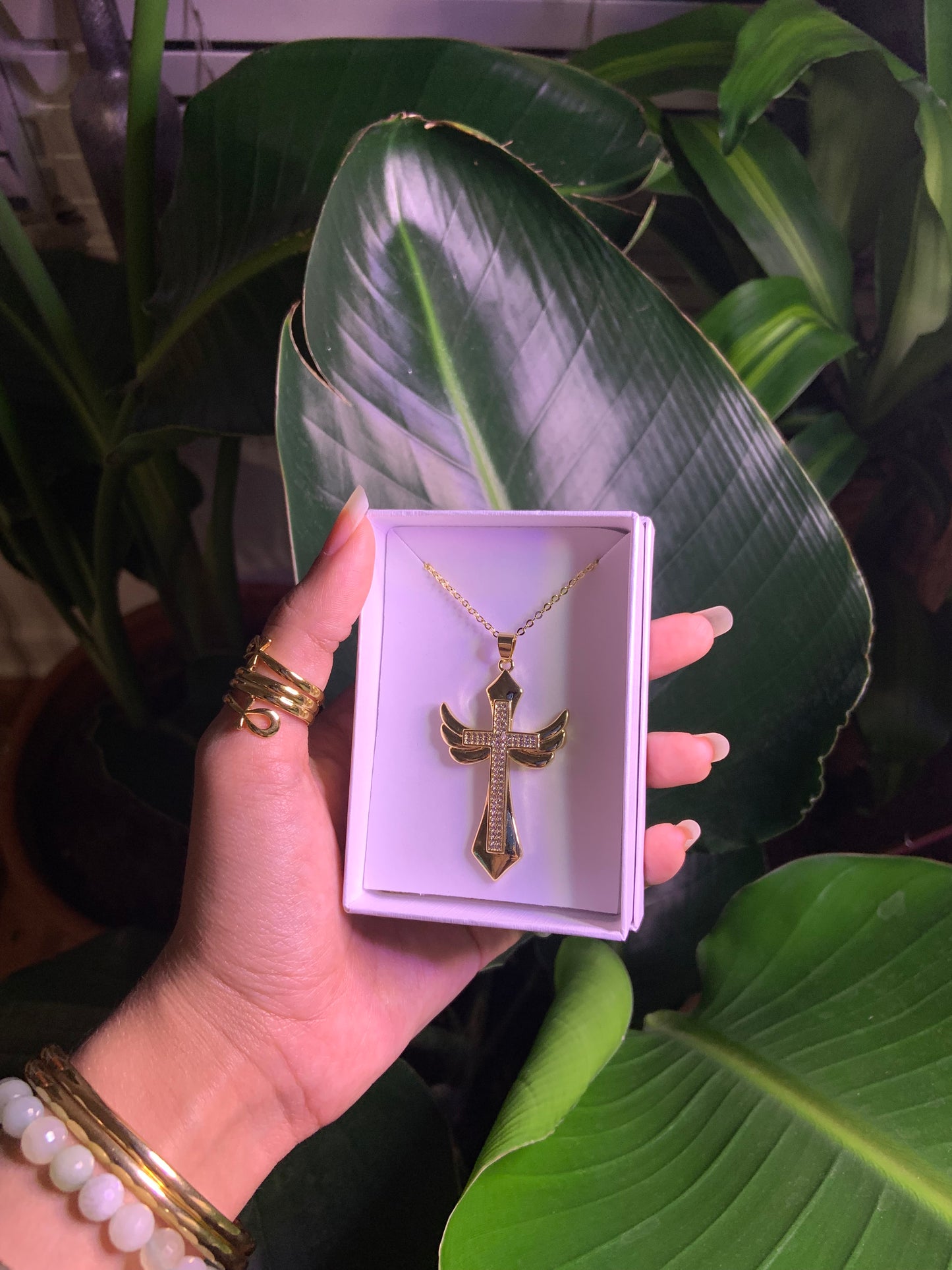 18k Gold Plated Angelite Cross