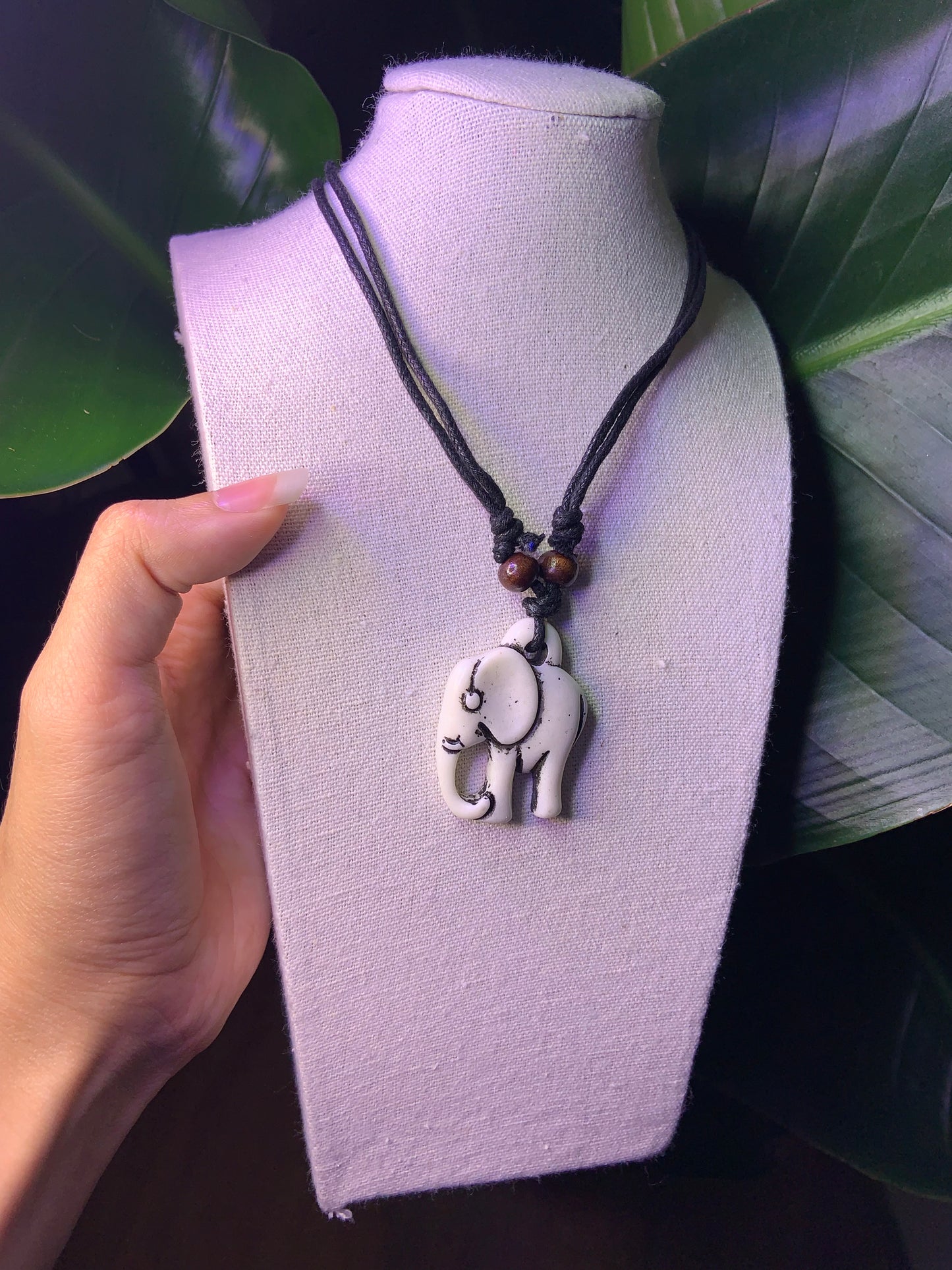 Carved White Elephant Necklace