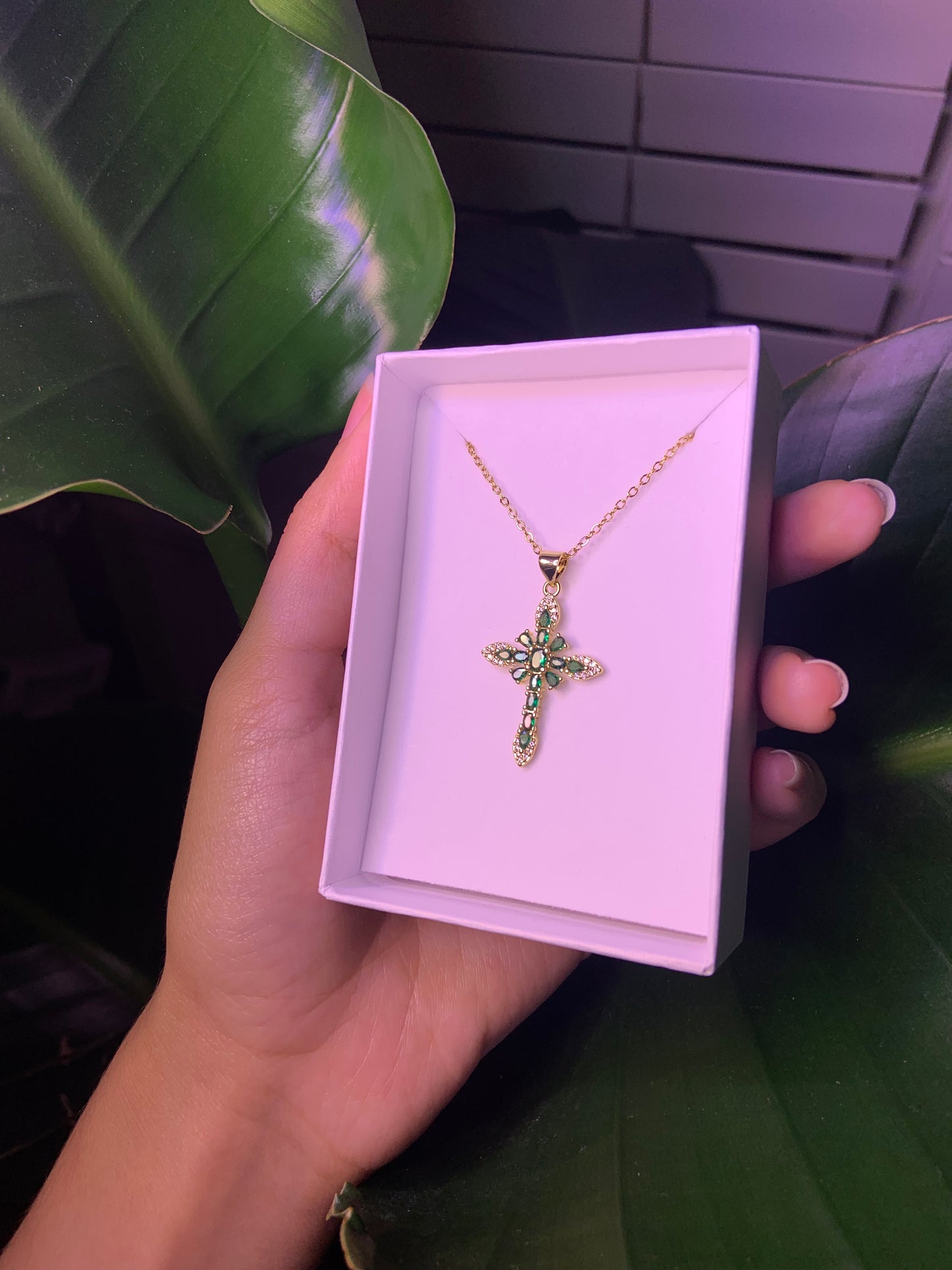 Small Gold & Green Lucky Cross Necklace