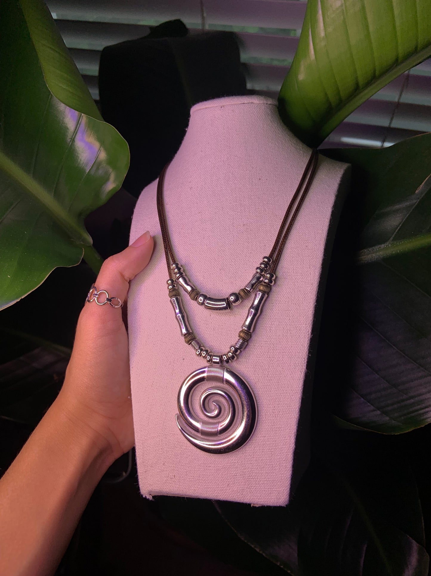 Beaded Metal Spiral Necklace