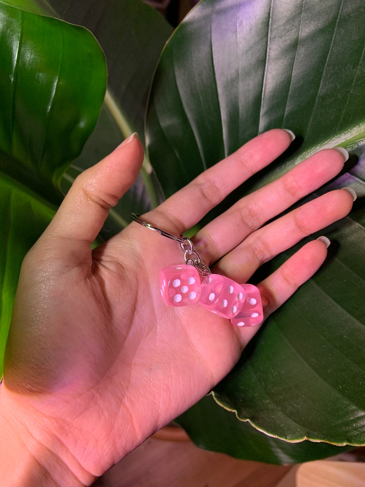 Pink Resin Dice Keychain