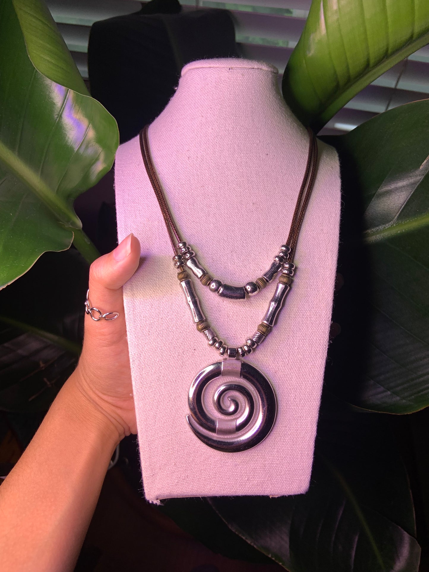 Beaded Metal Spiral Necklace