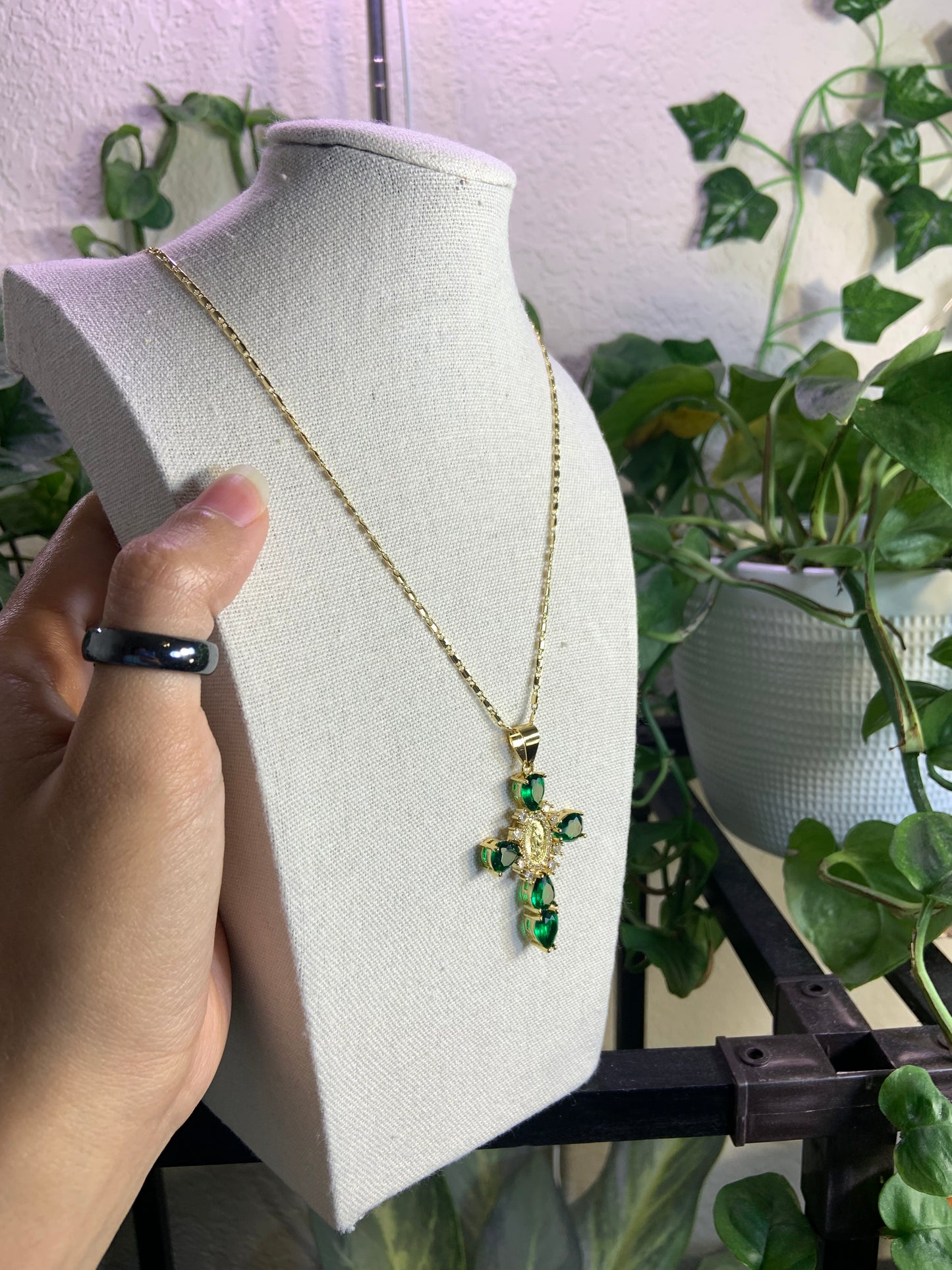 Green cross necklace