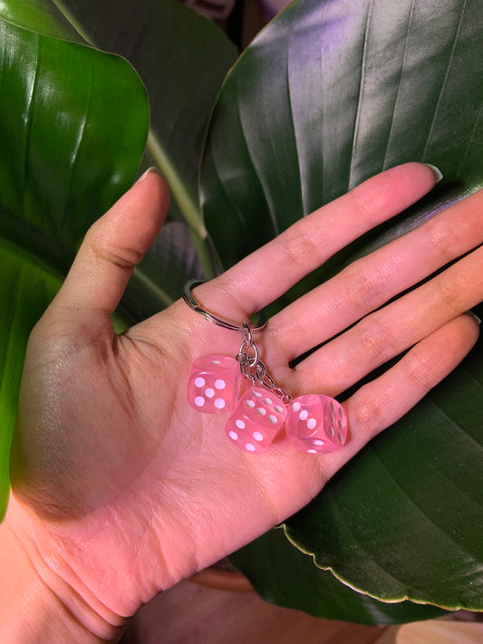 Pink Resin Dice Keychain