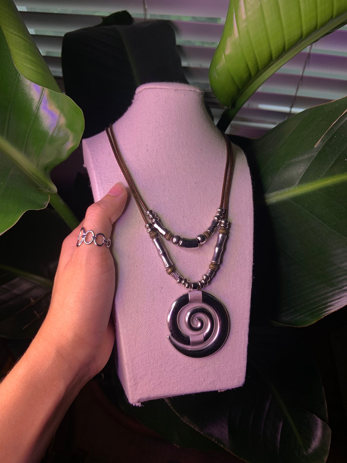 Beaded Metal Spiral Necklace