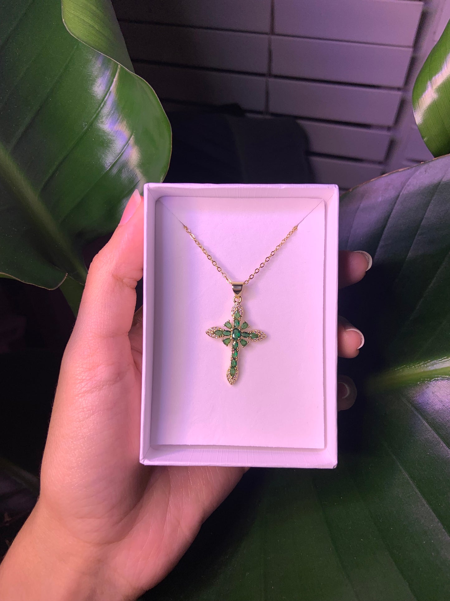 Small Gold & Green Lucky Cross Necklace