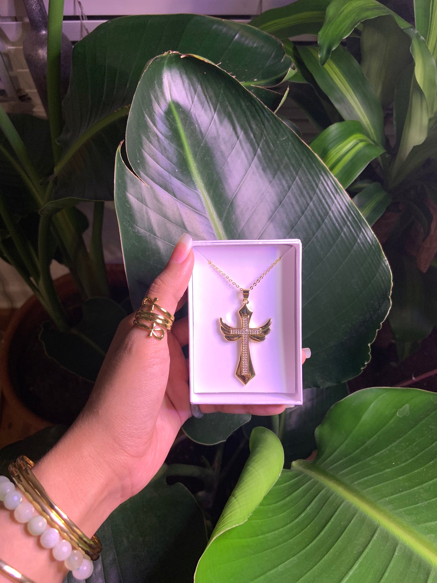 18k Gold Plated Angelite Cross