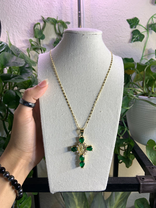 Green cross necklace