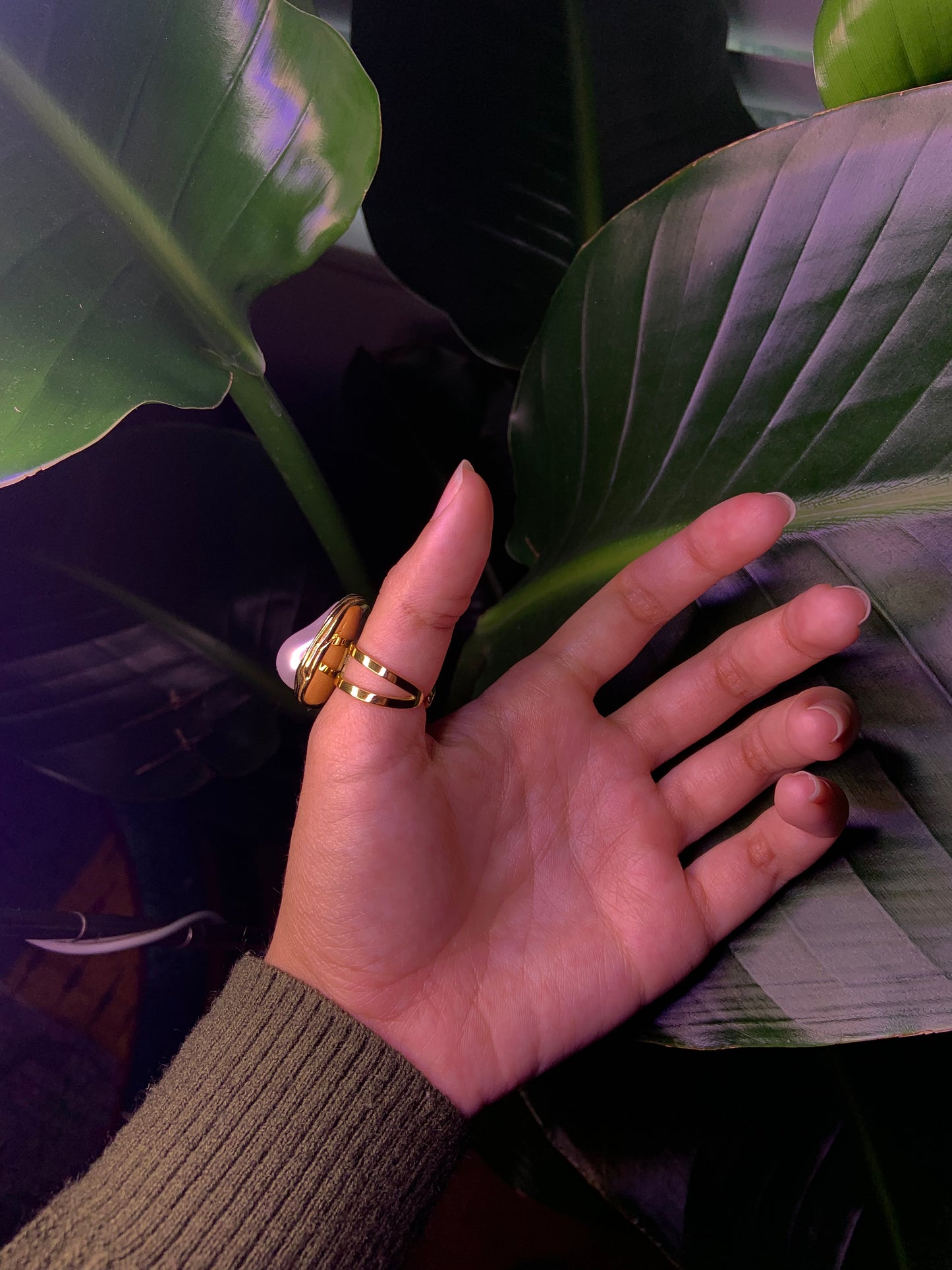 Irregular Shaped White and Gold Large Ring