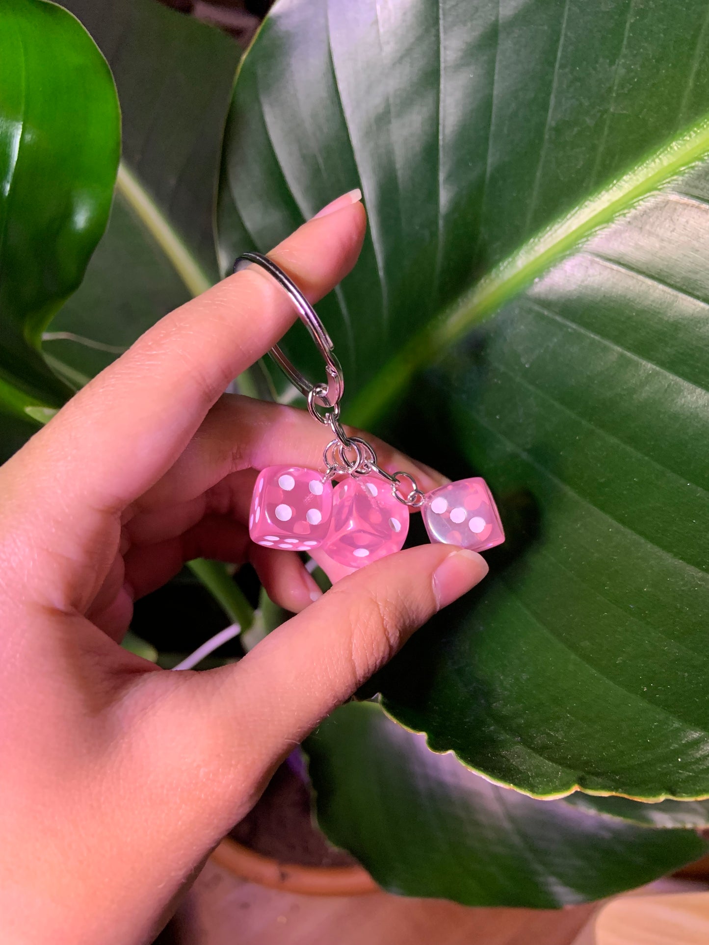 Pink Resin Dice Keychain