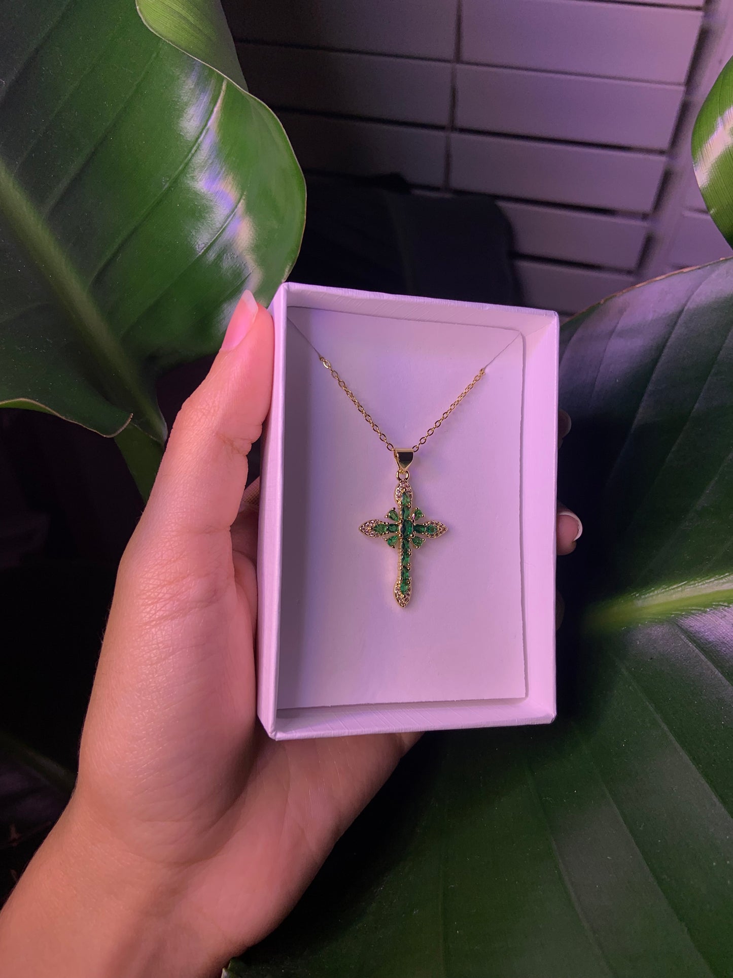 Small Gold & Green Lucky Cross Necklace