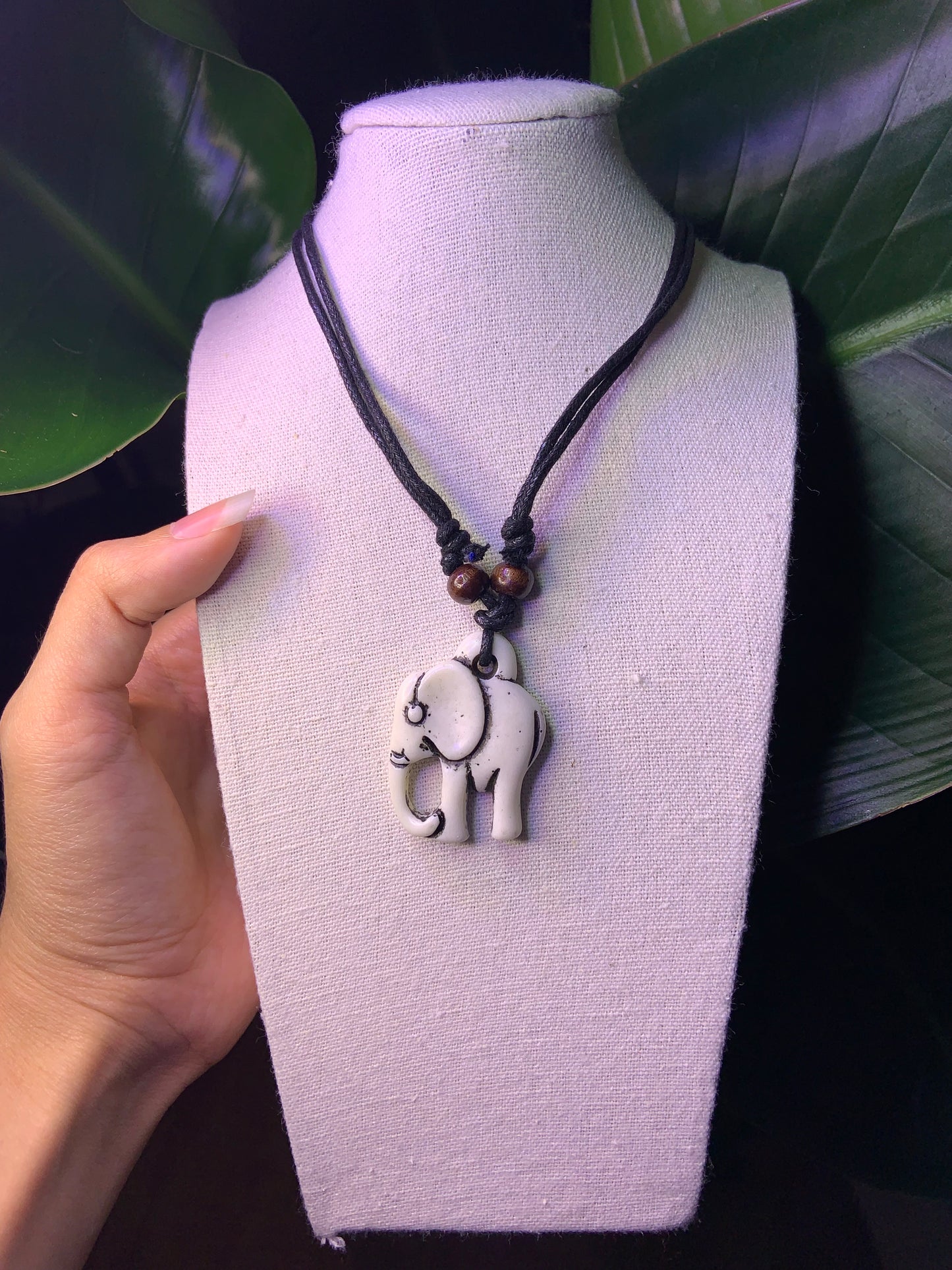 Carved White Elephant Necklace