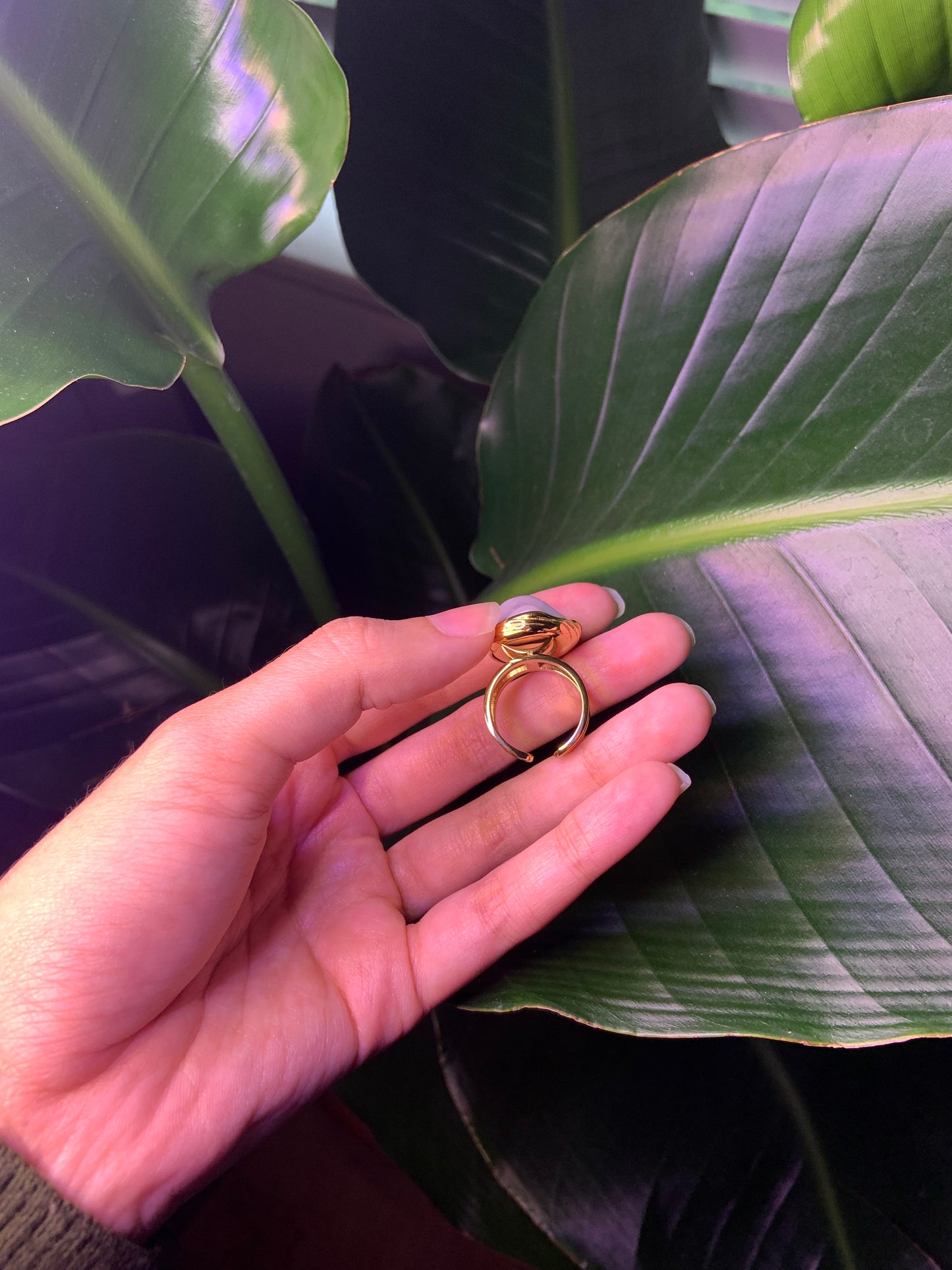 Irregular Shaped White and Gold Large Ring