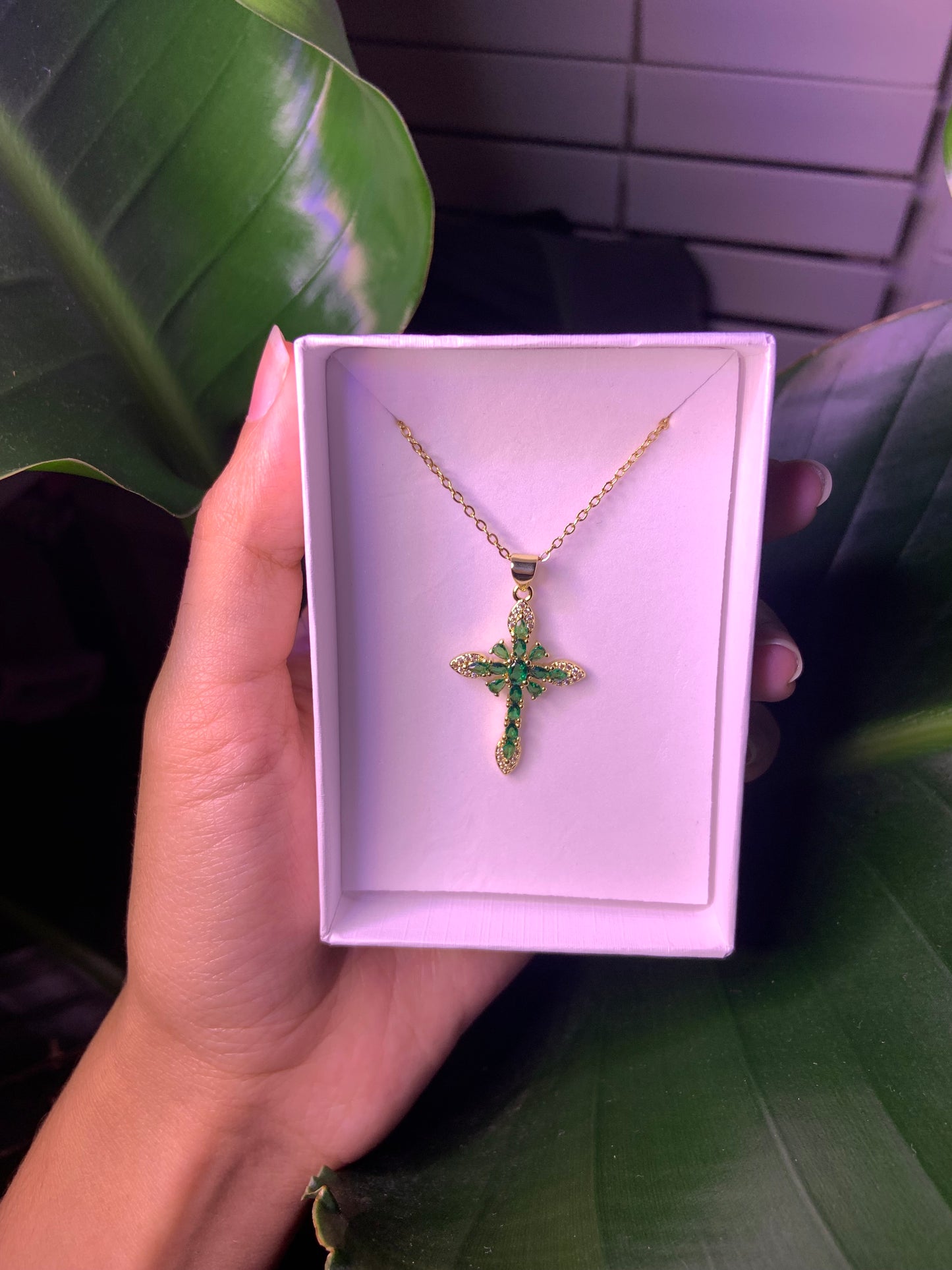 Small Gold & Green Lucky Cross Necklace