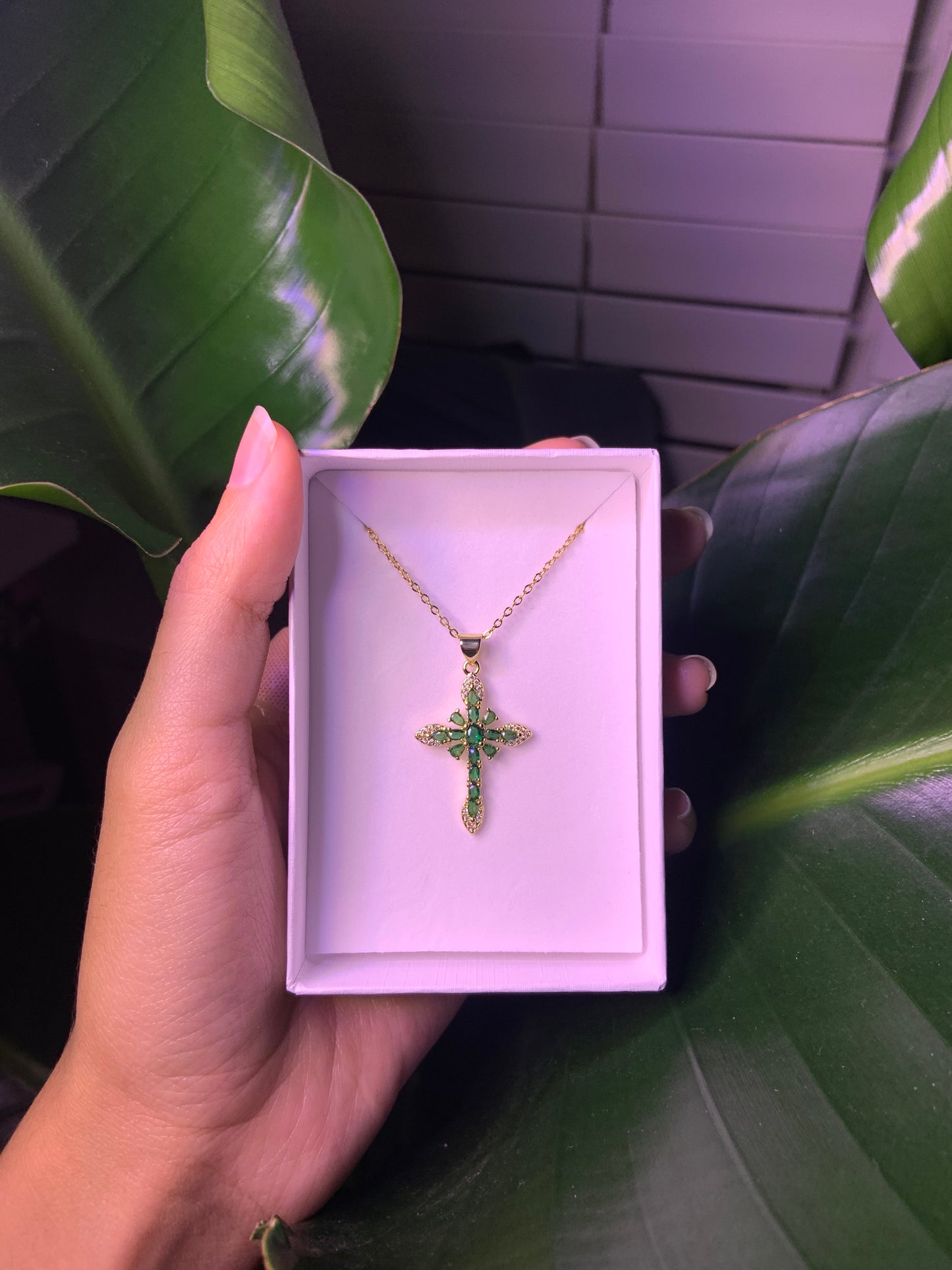 Small Gold & Green Lucky Cross Necklace