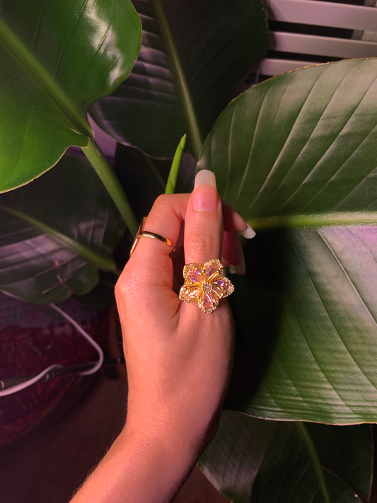 Large pink and gold flower ring