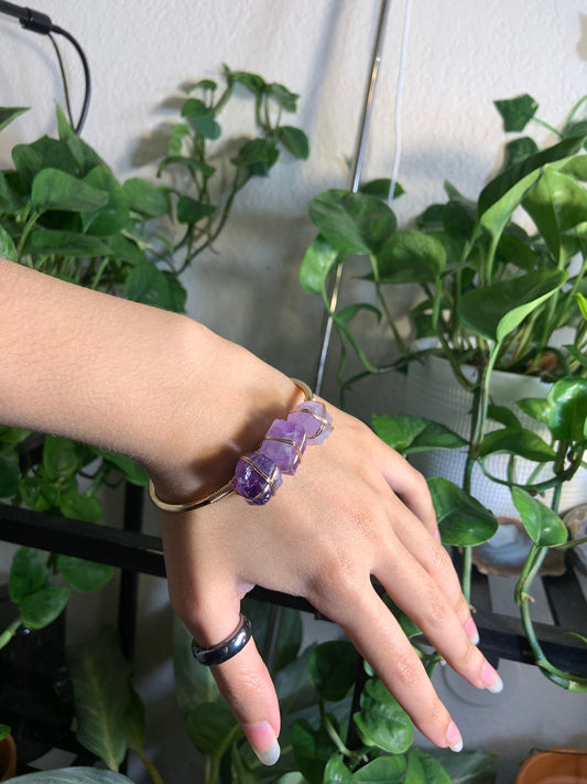 Raw wire wrapped amethyst crystal bracelet