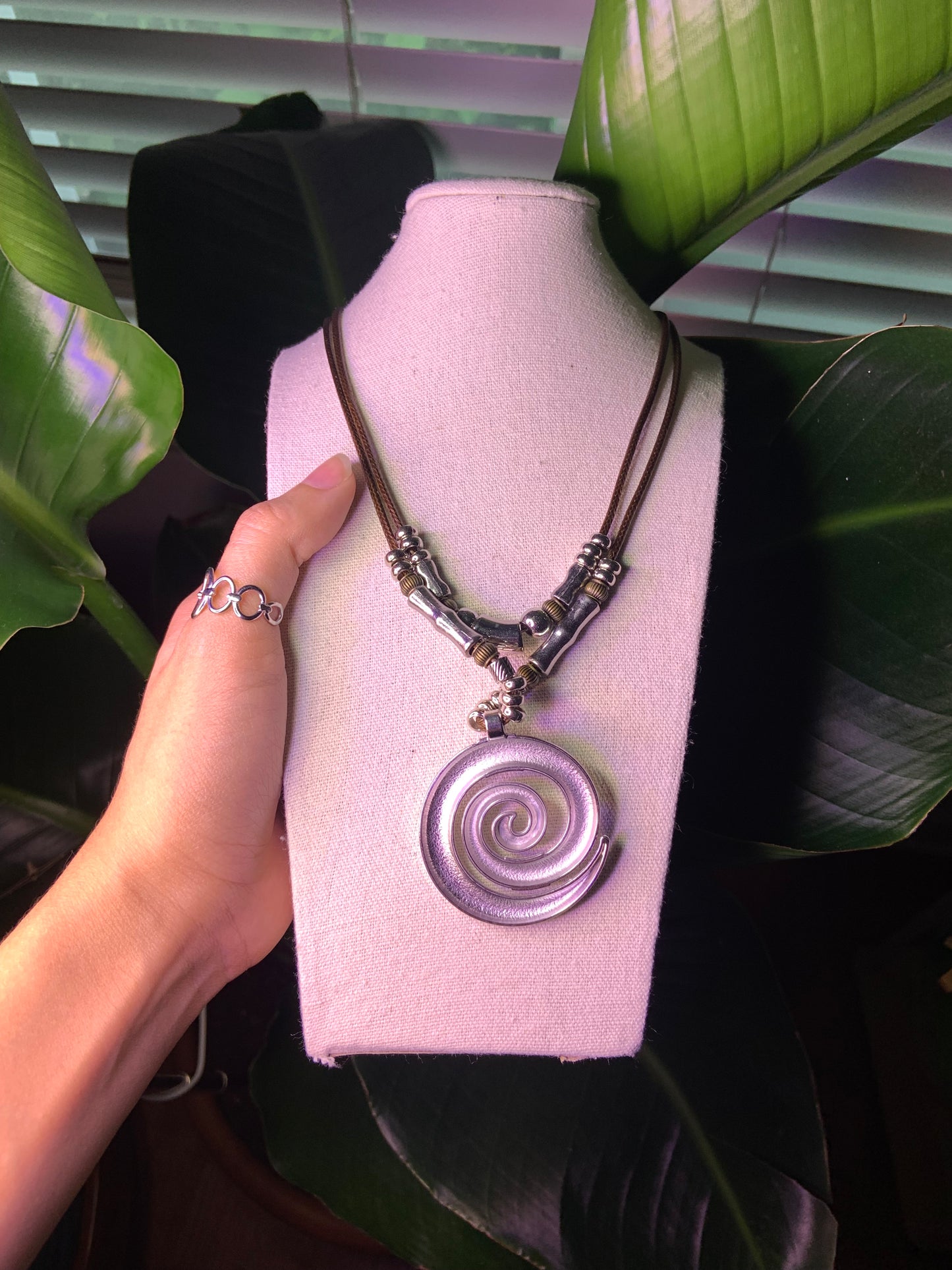 Beaded Metal Spiral Necklace