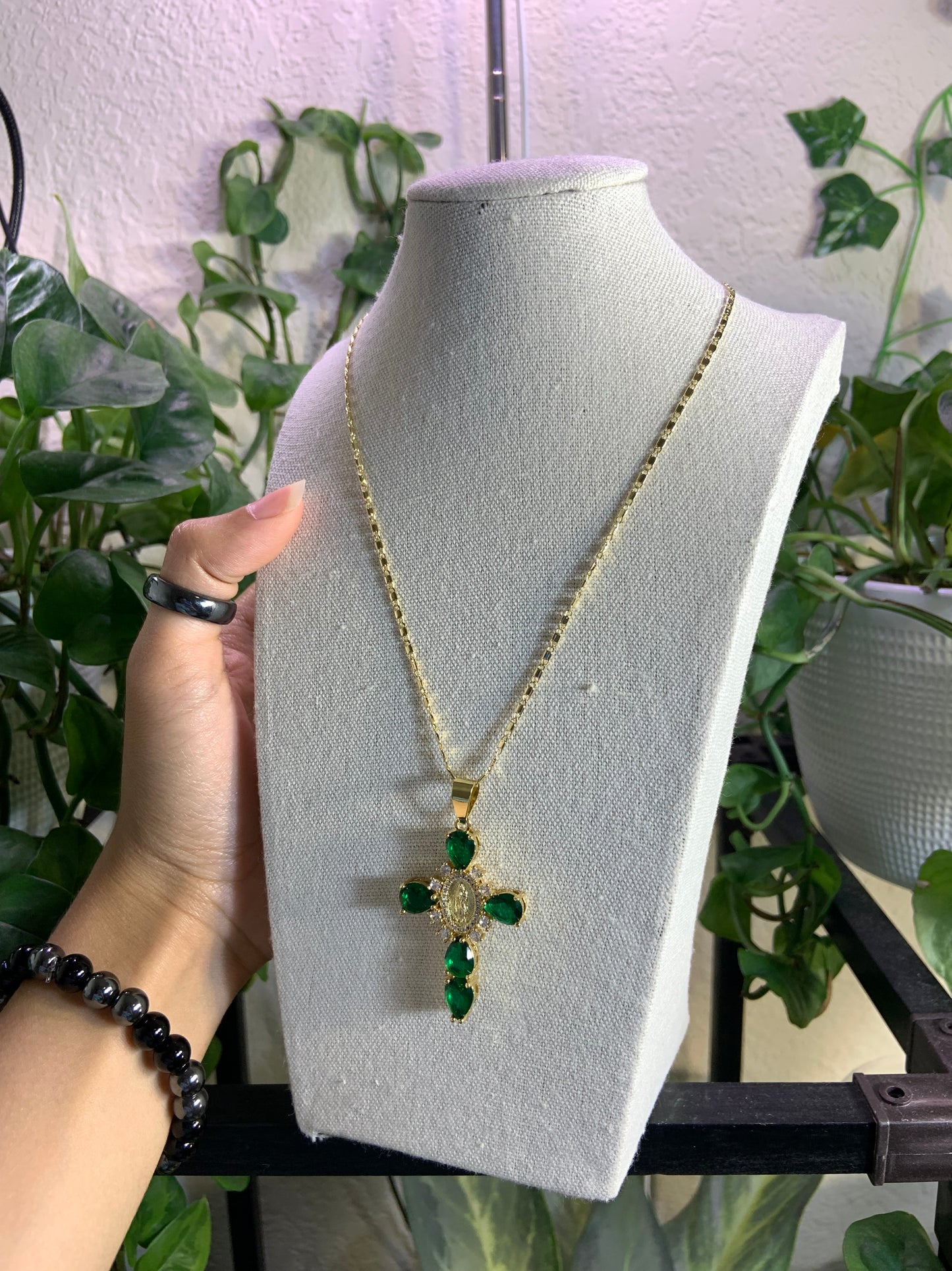 Green cross necklace