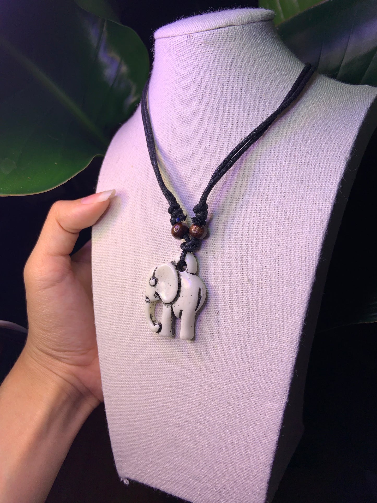 Carved White Elephant Necklace